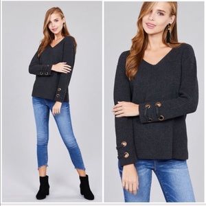 LAST 3‼️CHARCOAL HAND LACE UP DETAIL- Sweater